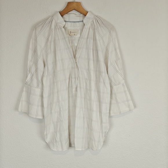 Anthropologie Textured Cotton Peasant Blouse Ivory Boho Minaminlist Relaxed Top - Picture 4 of 16